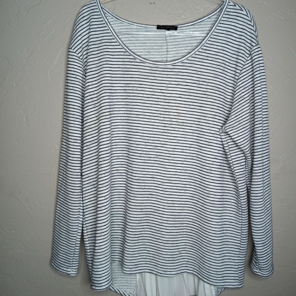 Lane Bryant Blue & White Stripe with Sheer Pleated Back Top